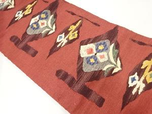 アンティーク　手織り紬花模様織出し名古屋帯